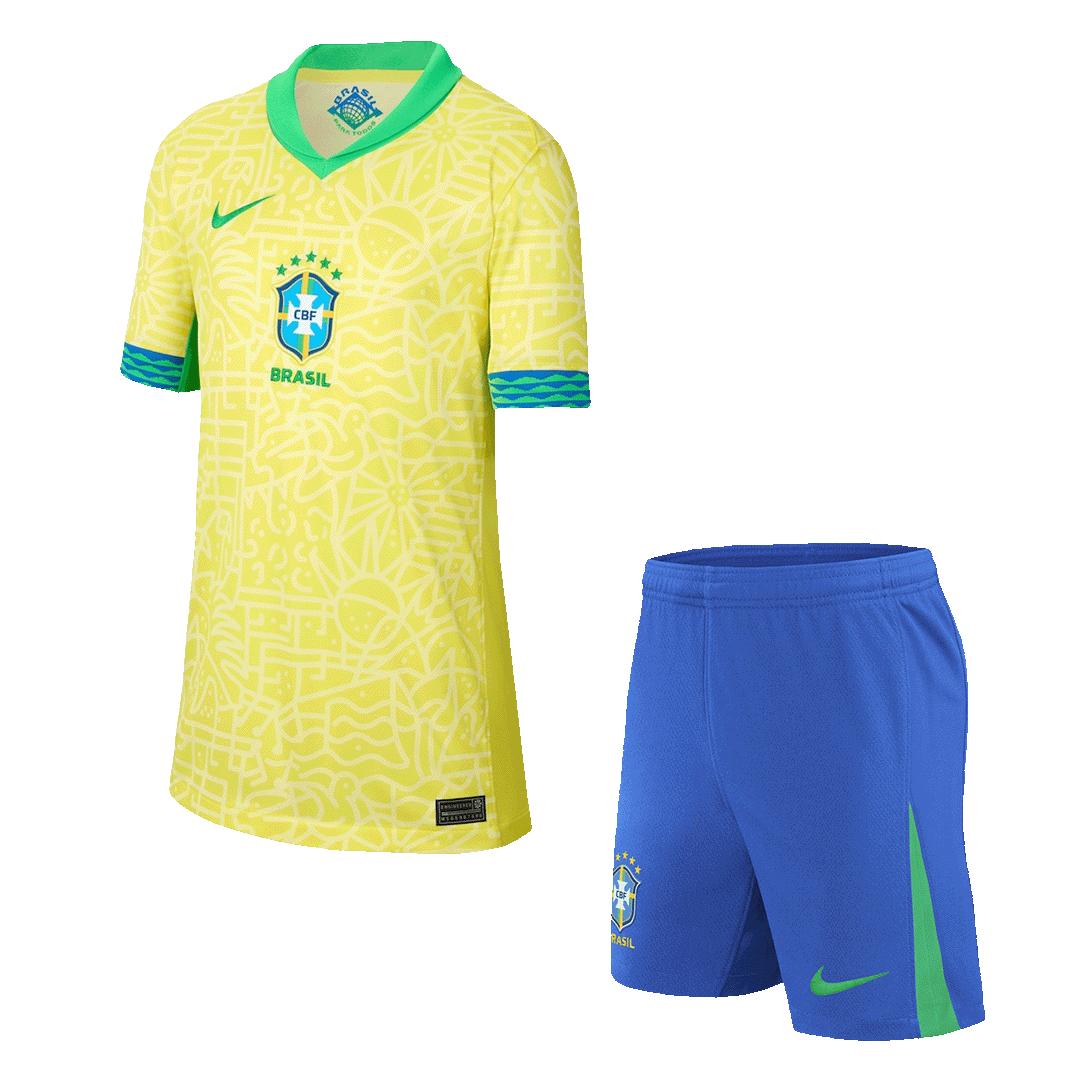 Brazil Home Kids Soccer Jerseys Kit Copa America 2024