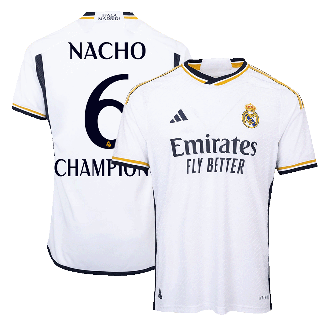 NACHO #6 CHAMPIONS Real Madrid Home Authentic Soccer Jersey 2023/24