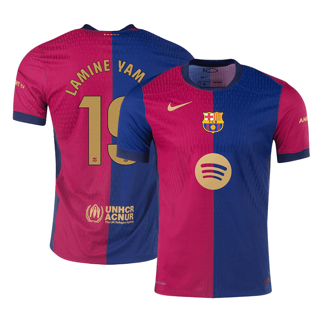LAMINE YAMAL #19 Barcelona Home Authentic Soccer Jersey 2024/25 Spotify Logo Without Text