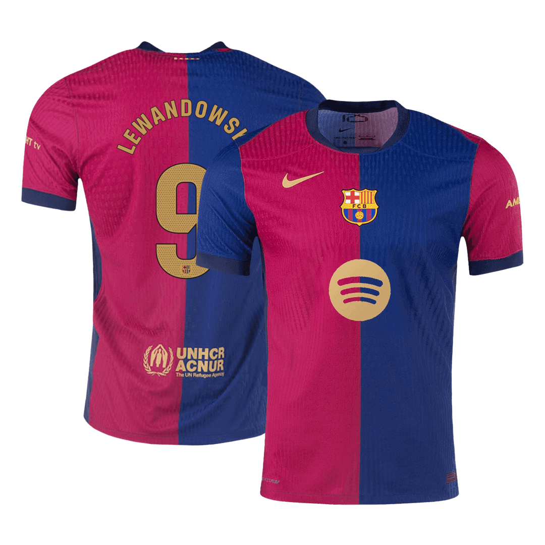 LEWANDOWSKI #9 Barcelona Home Authentic Soccer Jersey 2024/25 - Spotify Logo Without Text