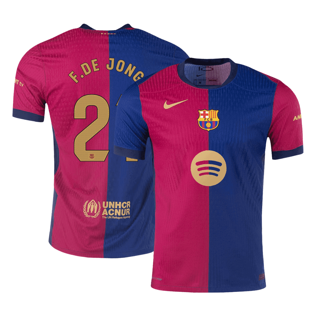 F.DE JONG #21 Barcelona Home Authentic Soccer Jersey 2024/25 - Spotify Logo Without Text