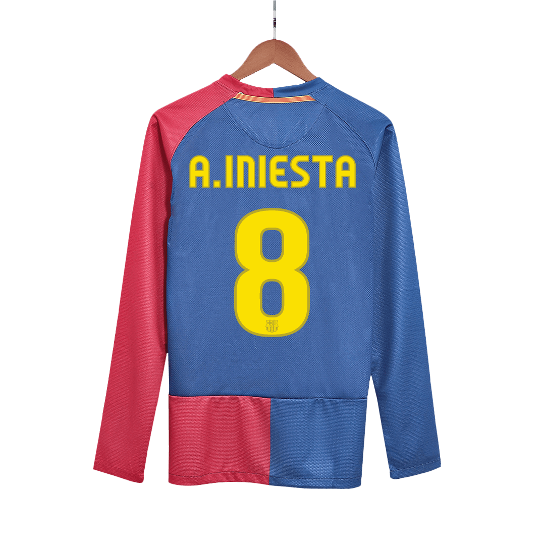 Vintage Soccer Jersey A.INIESTA #8 Barcelona Home Long Sleeve 2008/09 - UCL Final