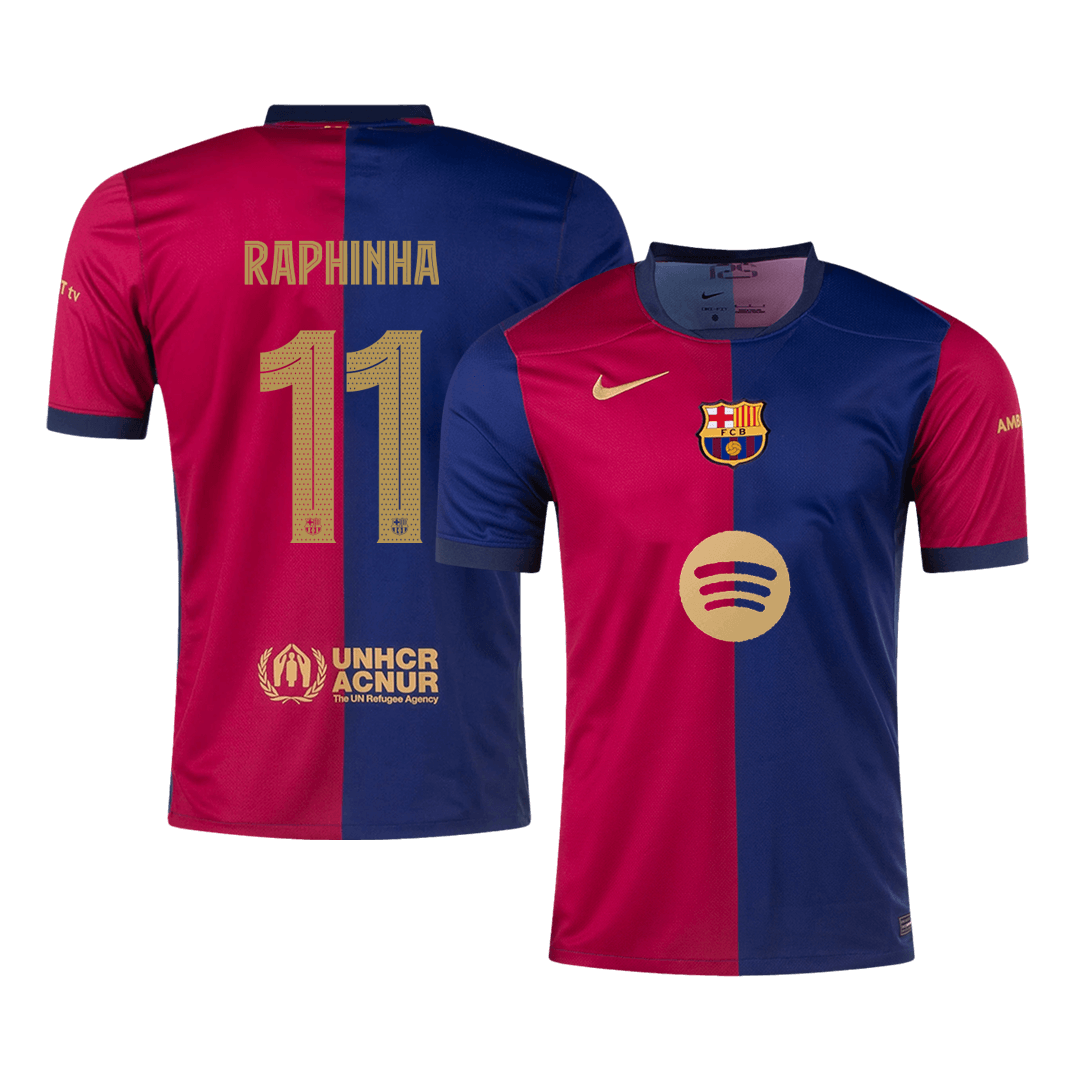 RAPHINHA #11 Barcelona Home Soccer Jersey 2024/25 - UCL(Spotify Logo Without Text)
