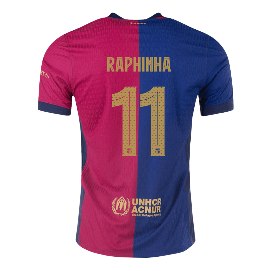 RAPHINHA #11 Barcelona Home Authentic Soccer Jersey 2024/25- UCL