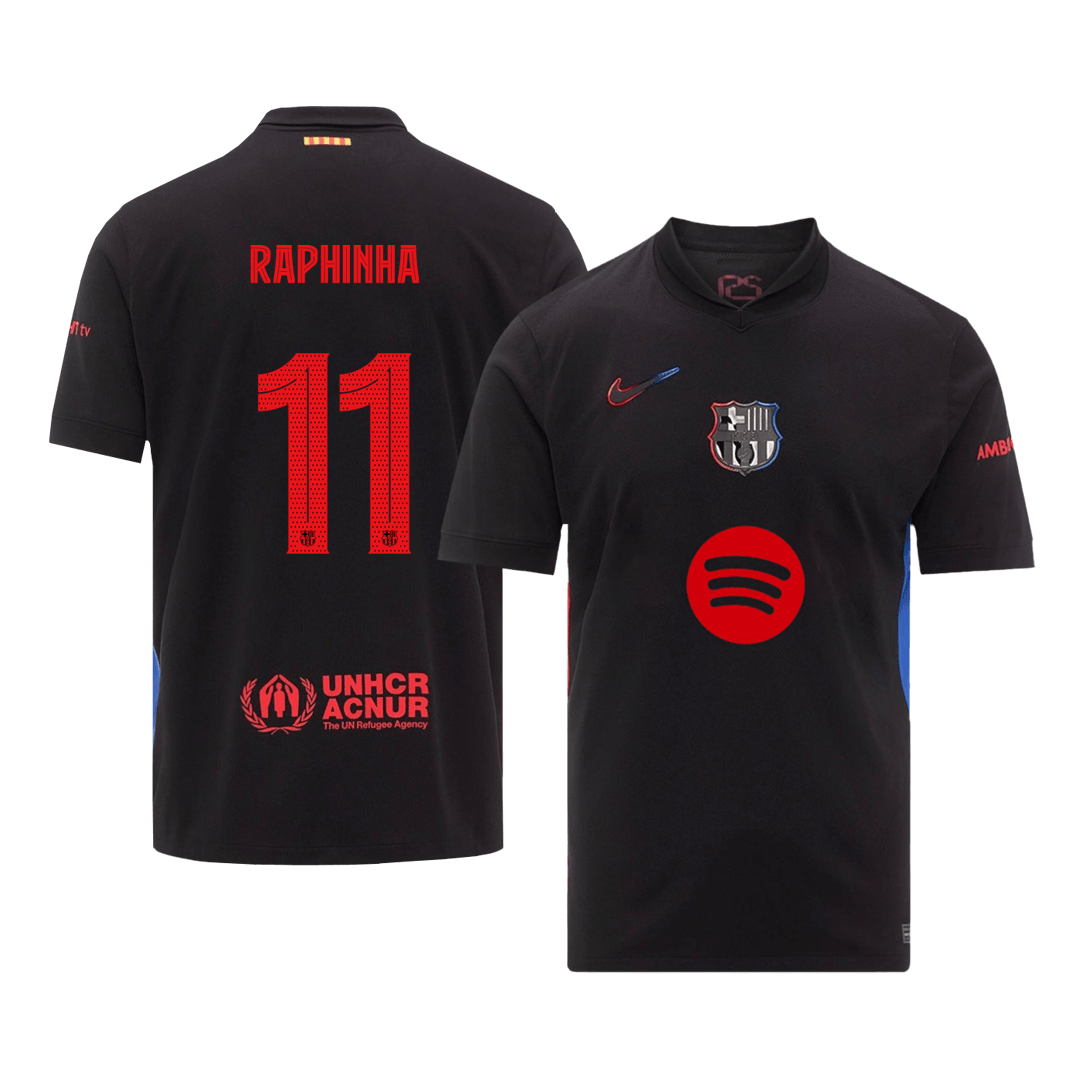 RAPHINHA #11 Barcelona Away Soccer Jersey 2024/25 - UCL (Spotify Logo Without Text)