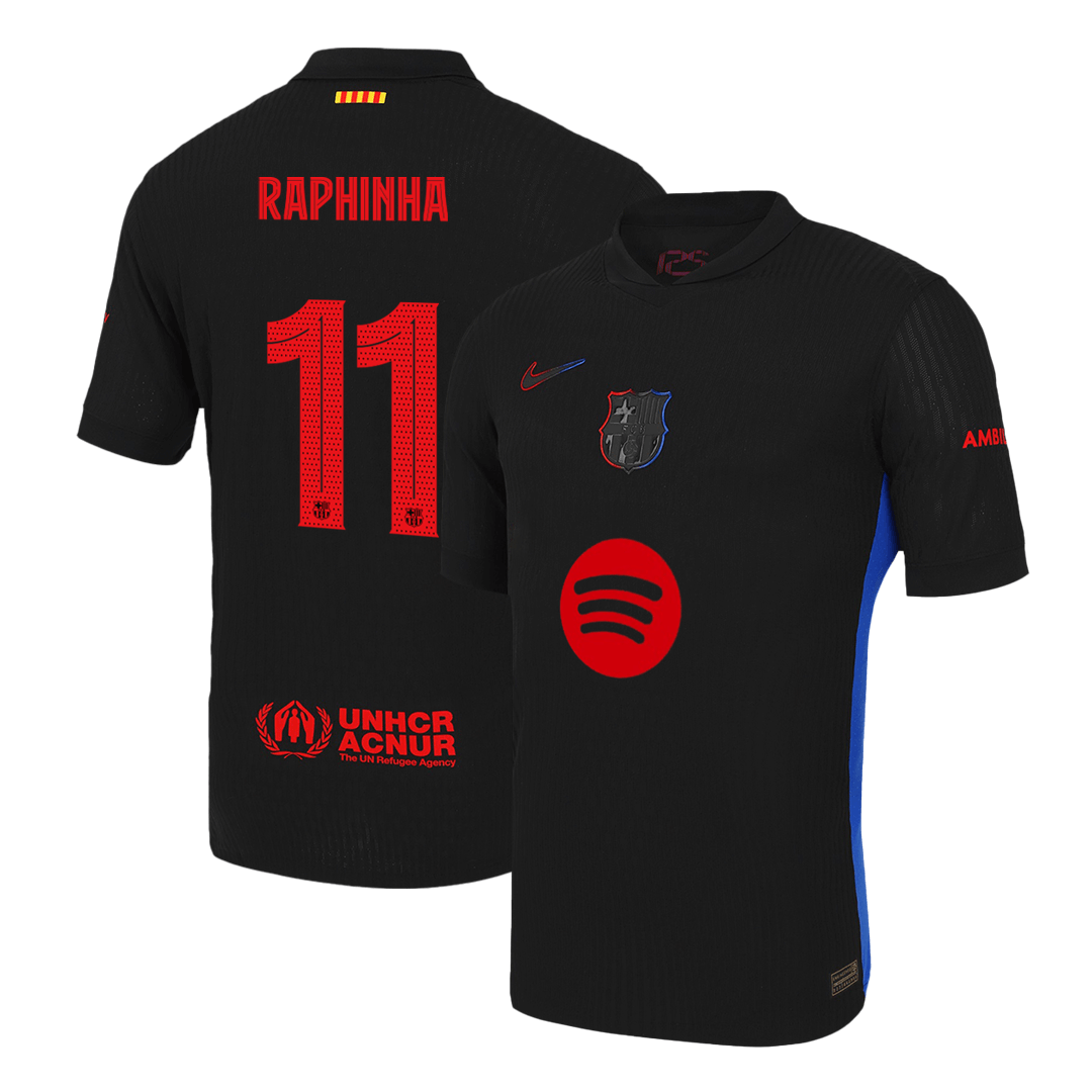 RAPHINHA #11 Barcelona Away Authentic Soccer Jersey 2024/25 - UCL (Spotify Logo Without Text)