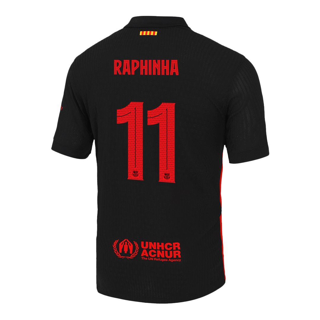 RAPHINHA #11 Barcelona Away Authentic Soccer Jersey 2024/25 - UCL (Spotify Logo Without Text)